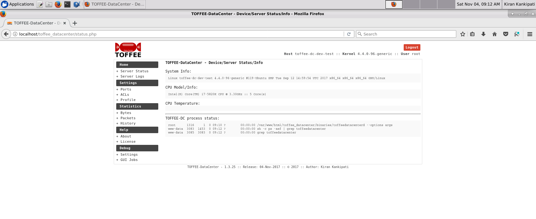 TOFFEE-DATACENTER WAN Optimization network stack - Server/Device Info/Status [CDN]